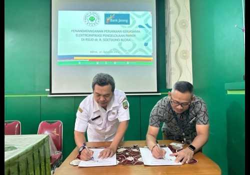 Lanjutkan Inovasi, RSUD dr. R. Soetijono Lakukan Penandatanganan Kerjasama Pengelolaan Elektonifikasi Parkir dengan Bank Jateng